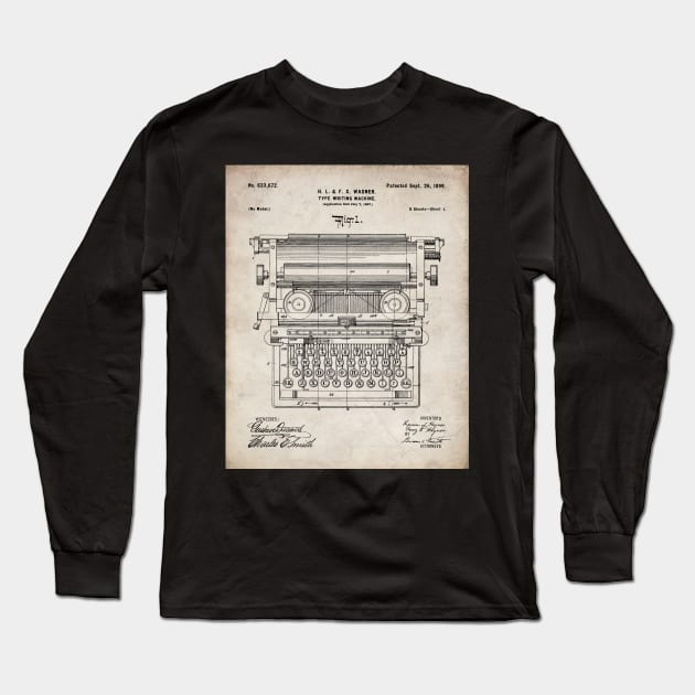 Typewriter Patent - Writer Editor Book Shop Decor Art - Antique Long Sleeve T-Shirt by patentpress